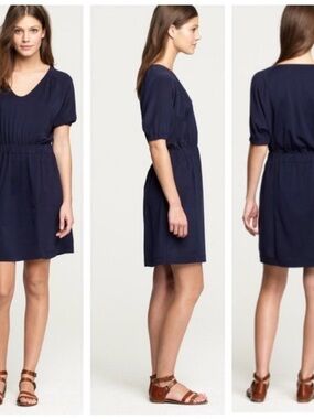 J. Crew Navy Short Sleeve Elastic Waist Mini Dress